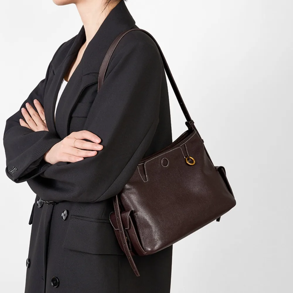 

Женская сумка из натуральной кожи большой вместимости, нишевый дизайн, универсальная, высококачественная, модная, простая, повседневная, для отдыха, уникальная