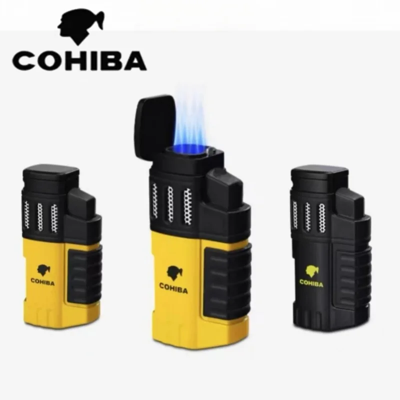 

COHIBA High Power 4-Torch Inflatable Lighter with Visual Window Windproof Turbine Torch Cigar Outdoor Camping Lighter