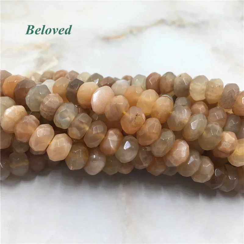 

5Strands High Quality Natural Faceted Rondelle Pink Moonstone Loose Beads, Flash Sunstone Gems Bracelet DIY Findings, BG2311037