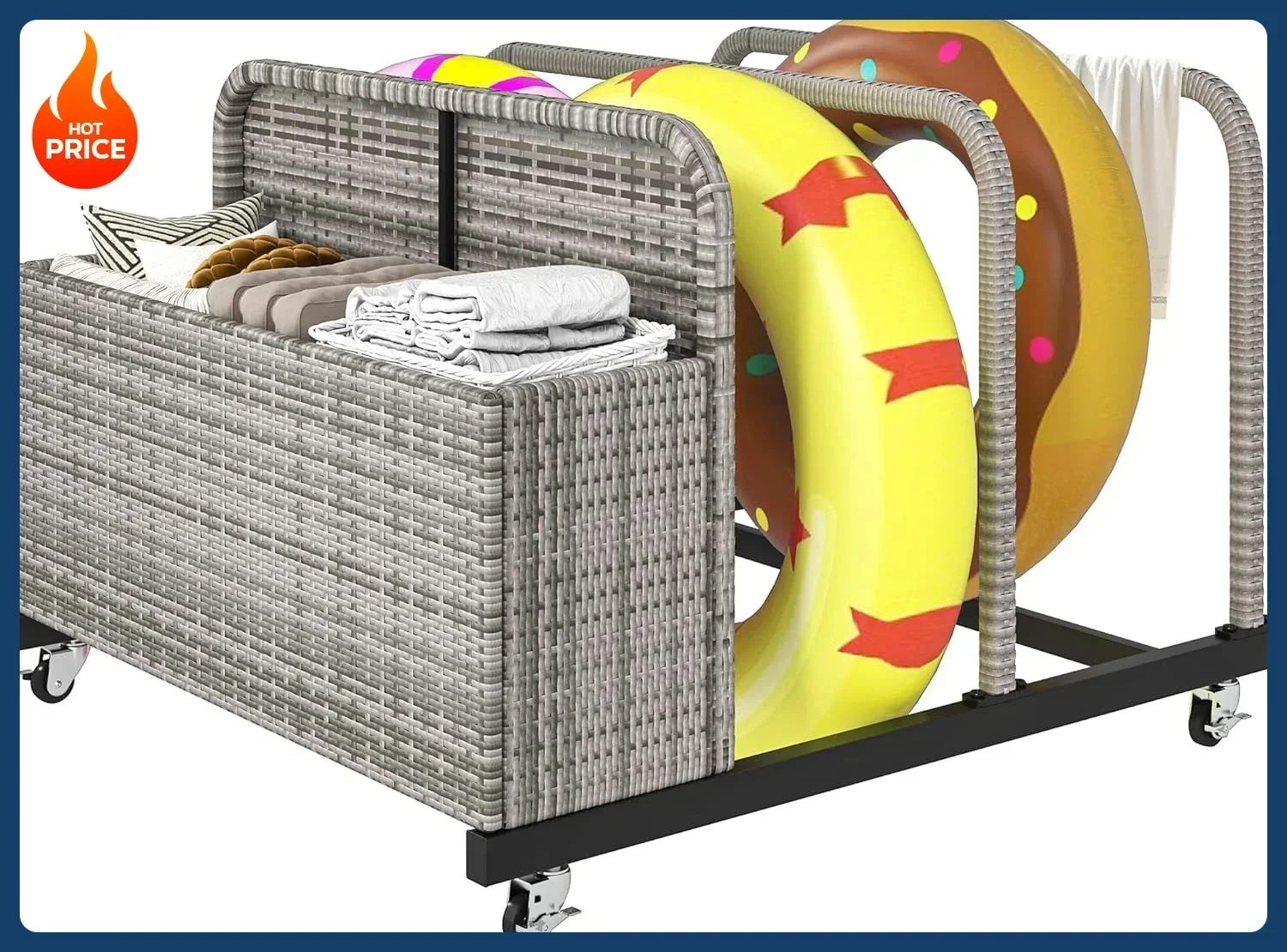 ¡Precio con descuento! Contenedor de Almacenamiento para Flotadores de Piscina, Cesto de Almacenamiento para Piscina con Mimbre de PE, Almacenamiento para Cojines, Flotadores, Noodles, Chalecos Salvavidas