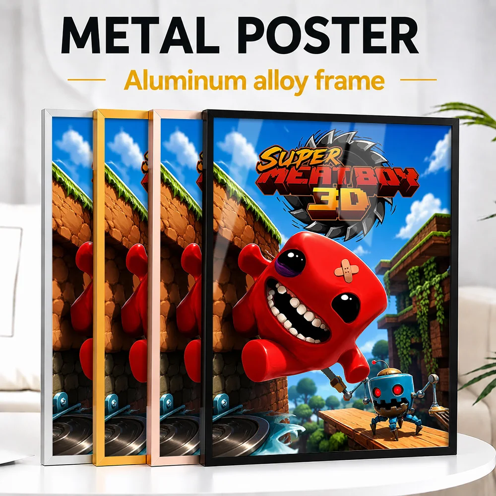 Super Meat Boy 3D Game Metal Poster With Aluminum Alloy Frame Customized Comic Style Wall Art For Gaming Room And Home Office