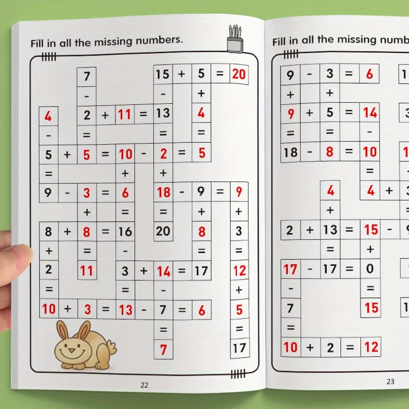 مصنف إضافة وطرح للرياضيات مكون من 32 صفحة |   ألغاز الكلمات المتقاطعة وحقائق الجمع والطرح |   تمارين الحساب اليومية