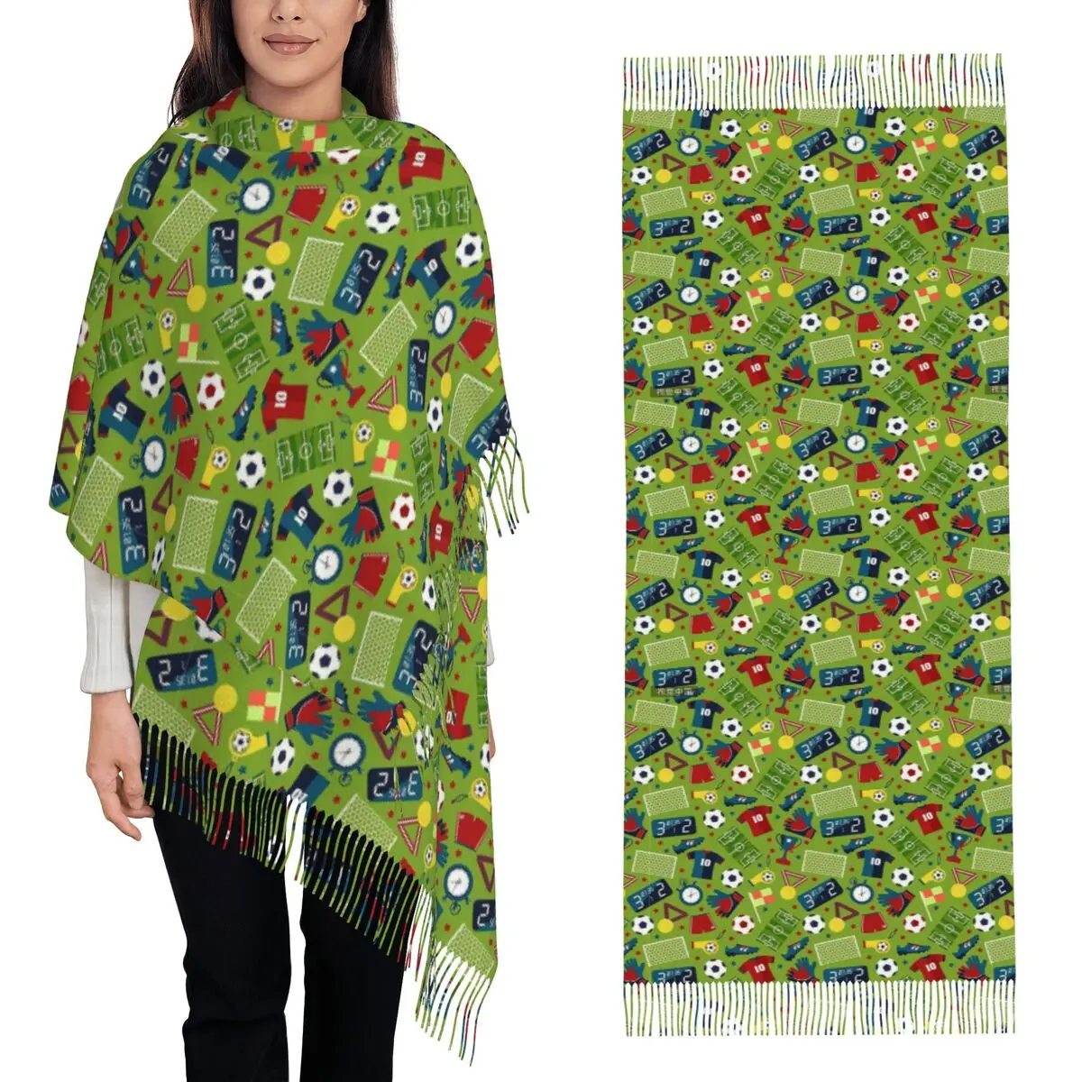 Soccer Football Element Sport Pattern Scarf Tassel Scarves Women Soft Warm Shawls and Wraps Long Fall Winter Shawl Wrap
