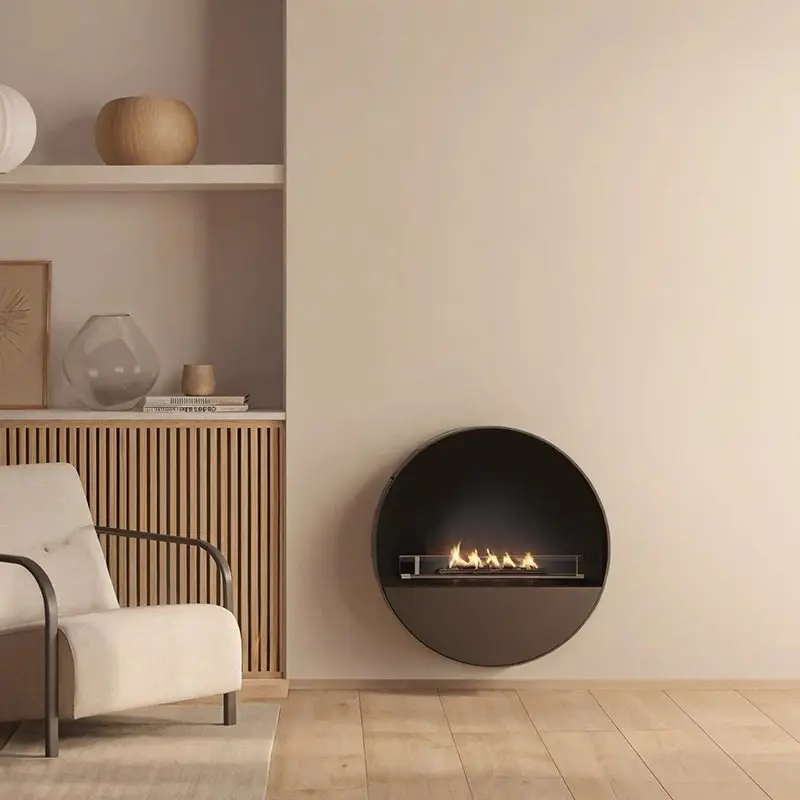 Art hanging round wall-mounted smokeless real fire alcohol heating fireplace hotel villa living room interior decoration