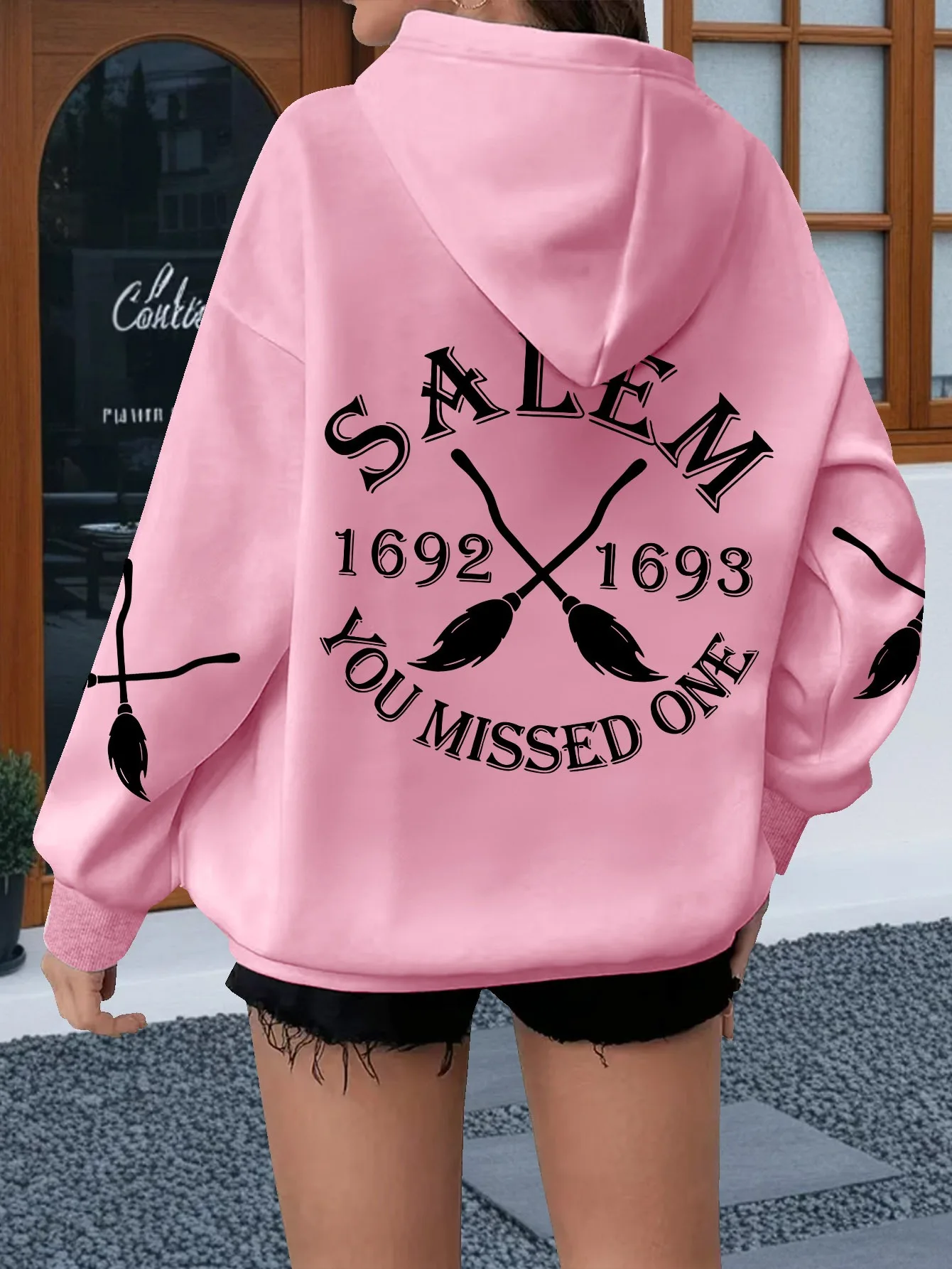 Salem Witch Trial Pattern Plus Size Women's Hooded Sweatshirt Casual Hooded Sweatshirt Casual