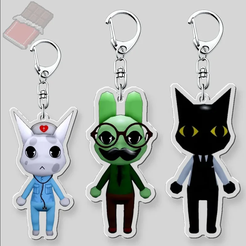 Horror Game Acrylic Keychain Animal hospital Anomaly Cat Dog Bunny Charm Keychains for Accessorie bag Pendant Gift