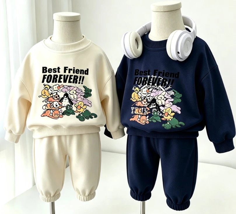 Baby Cartoon Group Animal Tracksuit Set Kid Popular Cotton Long Sleeve Top With Cuffed Jogger Bottoms 2Pieces Clothing Set Wear