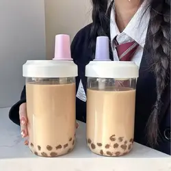 500/850ml Water Bottles Juice Milk Plastic Cup with Lid Straw Bubble Tea Coffee Cups Large Capacity Drinkware Transparent