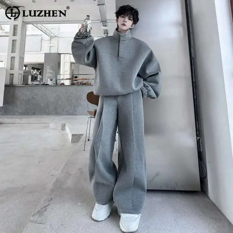 LUZHEN Space Cotton Pullovers Sweatshirts Two-piece Sets Fashion Casual Loose Sport Men's Clothing Straight Pants Spring LZ5480