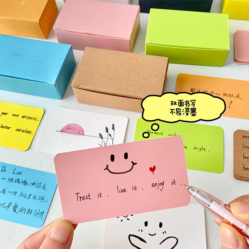 Memo Pad Colorful Blank Small Card Box Thickened English Word Square Note Memo Message Hard Cardboard Wholesale Office School