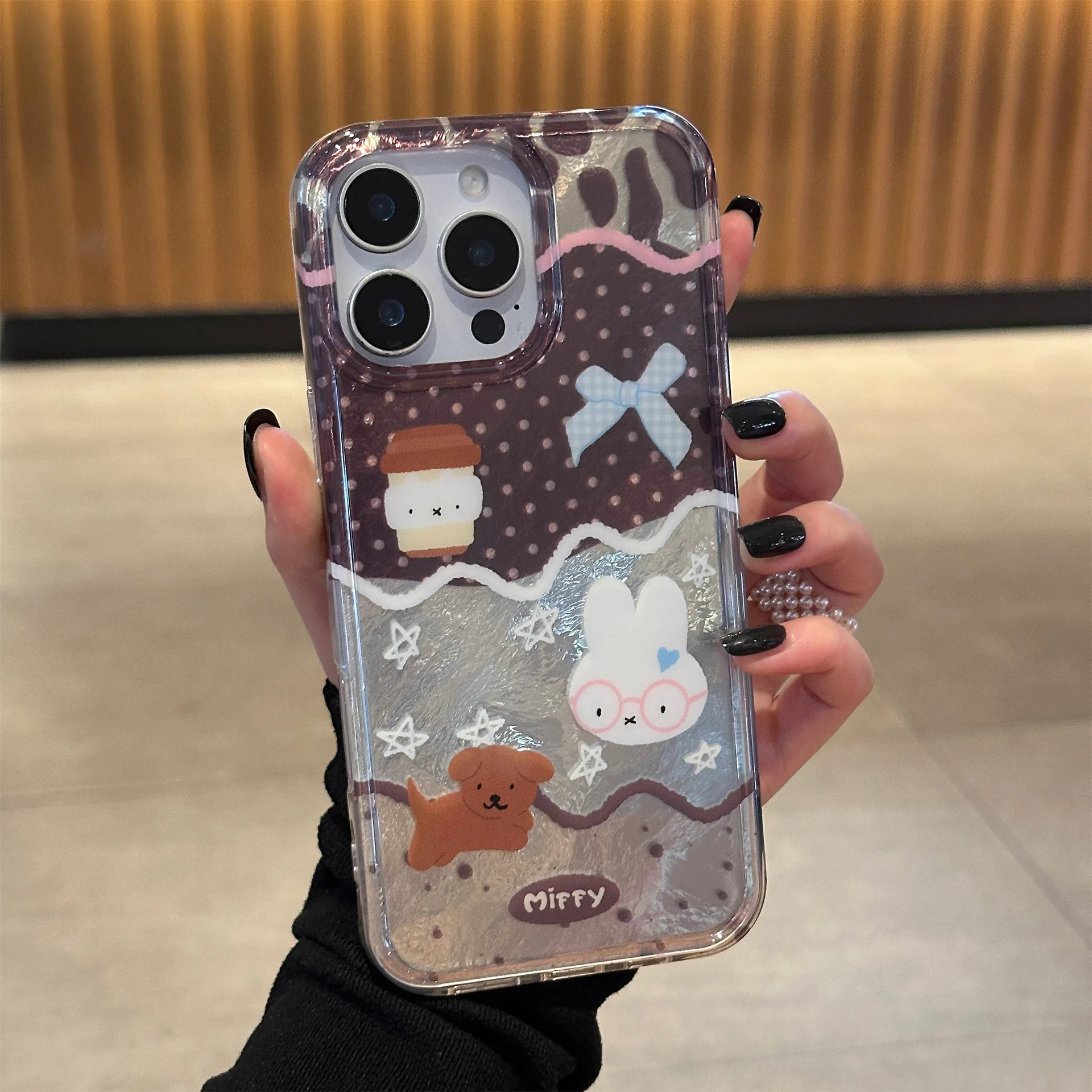 Miffy Bunny Cartoon Rabbit Glitzernde Handyhülle Niedliche Tiermode Handyhülle Kawaii Trendy Miffy Perlen Charm Handyhülle