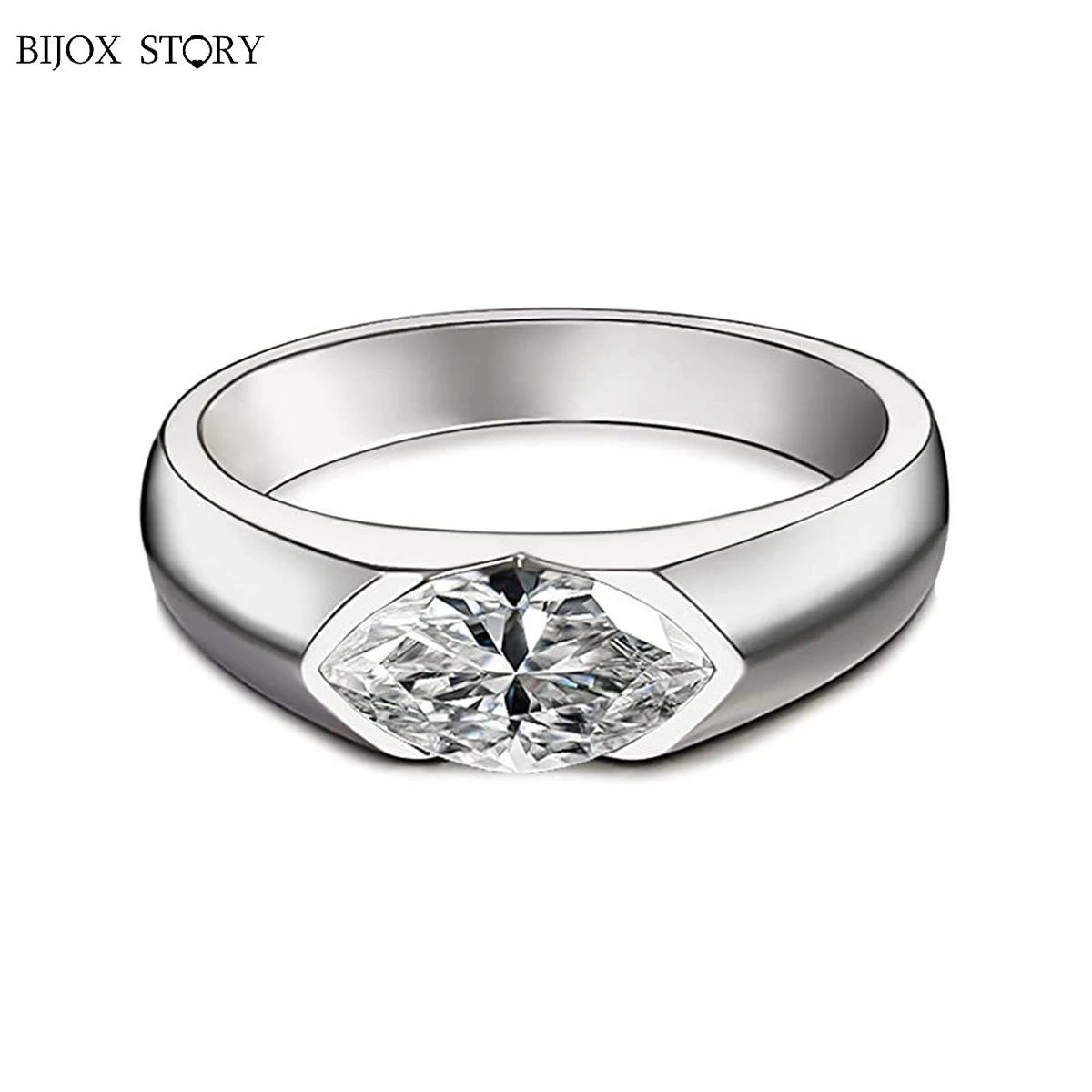 

BIJOX STORY S925 Silver 1 Carat Moissanite Ring Plated with 18K Gold 5*10mm Marquise Cut Ring for Couple Engagement Wedding Gift