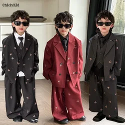 Boys Loose Blazer Jacket Waistcoat Pants Clothes Sets Kids Formal Dress Suits Casual Child Toddler Party Butterfly Leisure Suit