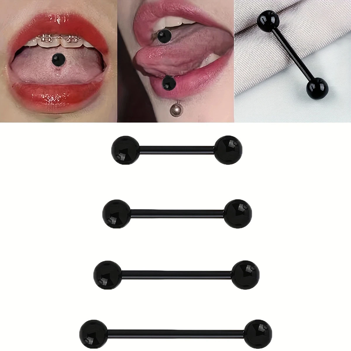 10pcs 14G Black Acrylic UV Soft Rod 16mm Bar Tongue Piercing Balls Plastic Barbell Nipple Piercing Tongue Rings Party Jewelry