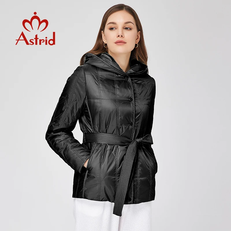 Astrid Women's Spring Jacket 2023 Padded Demi-Season Short Quilted Coat Woman Clothing Female Slim Belt Hooded Warm Parkas 20335