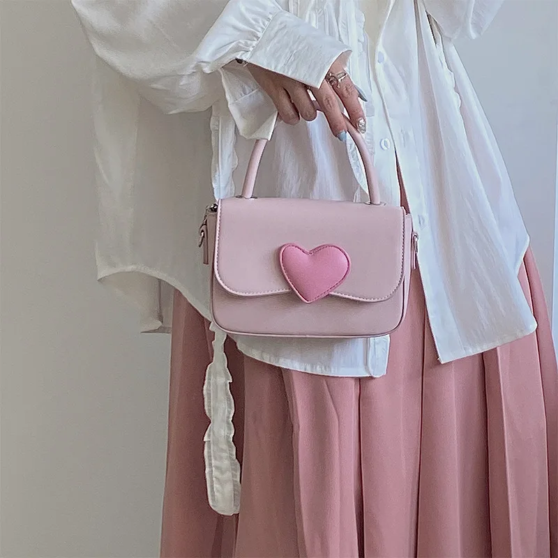 Pink Heart Girly Small Square Shoulder Bag Fashion Love Women Tote Purse Handbags Female Chain Top Handle Messenger Bags Gift