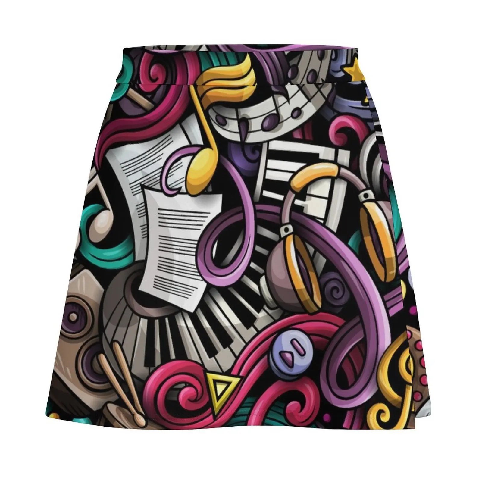 Musical Notes Instruments - Colourful Piano Keys Disco Art Mini Skirt Kawaii skorts for women Woman skirts