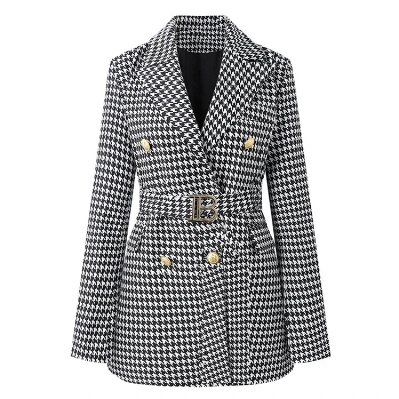 Women's Long Sleeve Buttons Double Blazer Jacket Women 2026 New Office Lady Designer Breasted Belted Blazer Dress Spring Autumn
