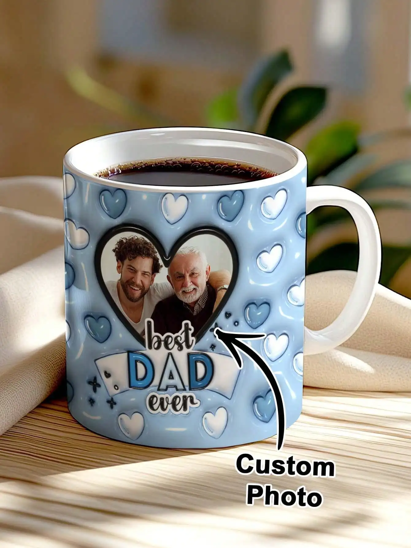 Custom Photo Mug Best Dad Ever 3D Inflated Effect Personalized Coffee Cup Gift For Father Daddy Valentine Father Day Birthday
