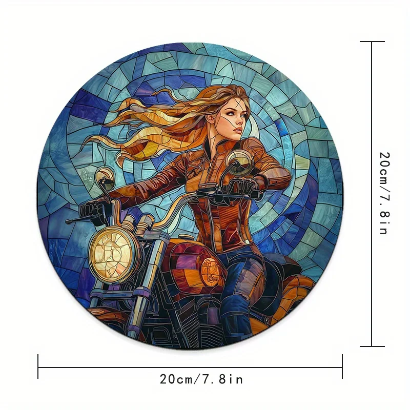 Motorcycle girl anime Circular Mouse Pad Desk Mat pc accessories mouse pads non-Slip rubber base suitable for office and gaming