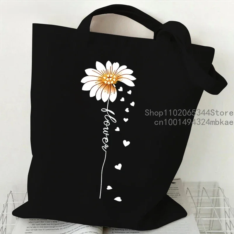 Floral Moon Women Shopping Tote Bags Canvas Large Capacity Student Casual Plant Style Shoulder Bag Wild Flower Women Handbags