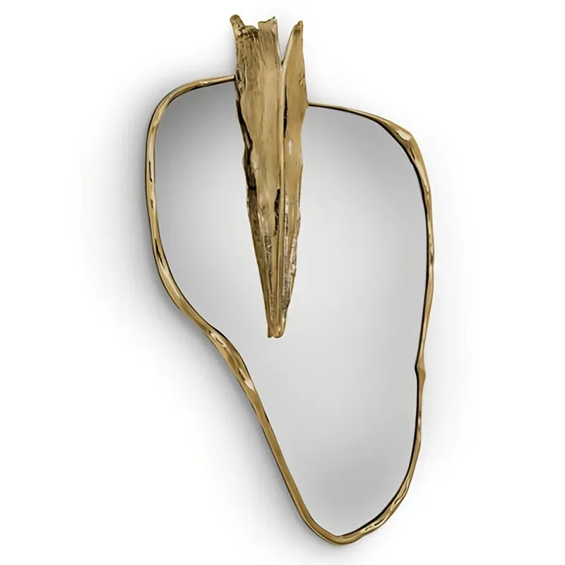 Italian light luxury brass decorative mirror villa luxury designer art special-shaped high-end exquisite wall-mounted mirror
