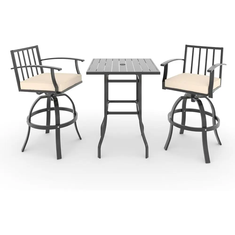 

Всепогодный металлический комплект уличных вращающихся барных стульев с высоким столом для патио и 2 стульями, подходит для сада или террасы, цвет песочный