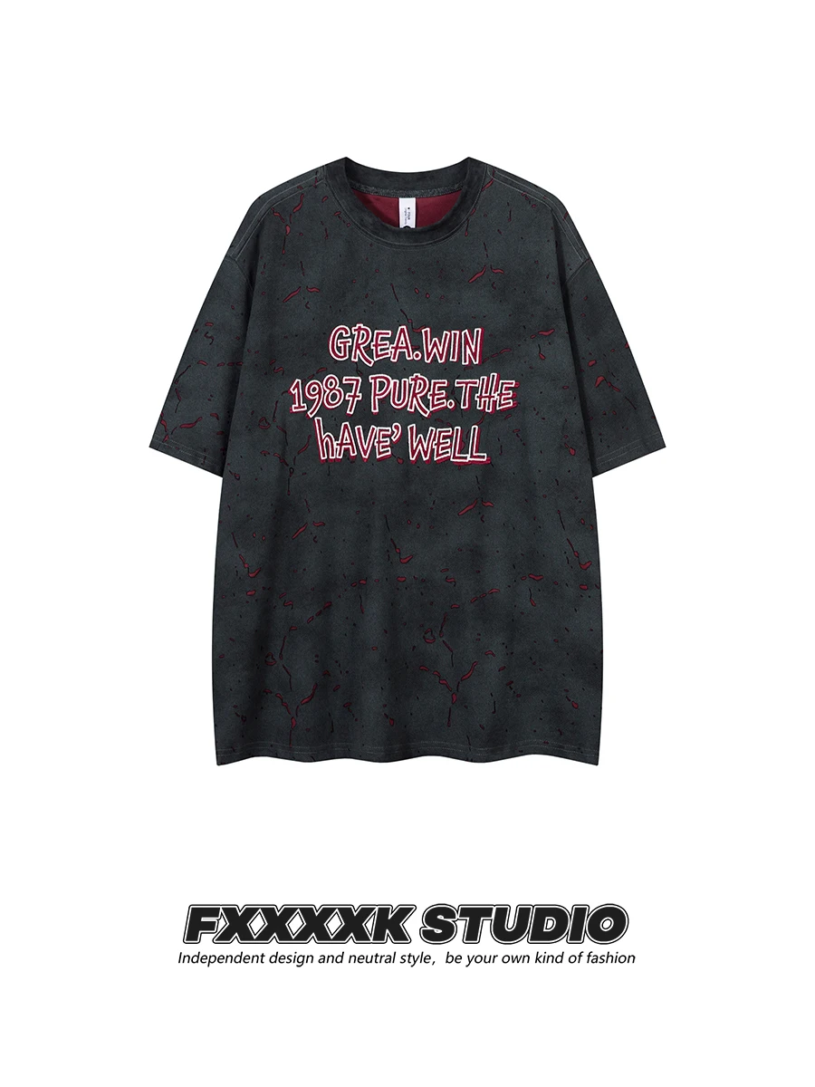 

Loose Couples ort Sve T-irts FXK Original American Trendy Brand Minori Design Burn Flower Crt Letter Embroidery