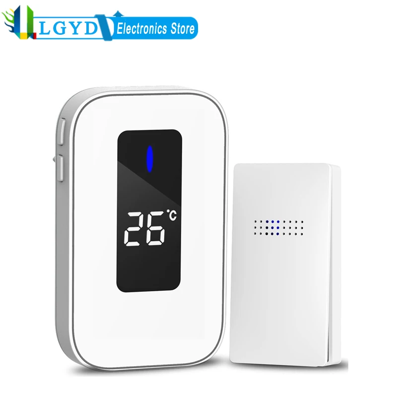 C303B Home Wireless Music Doorbell Temperature Digital Display Remote Control Elderly Pager Waterproof Self-generating Power