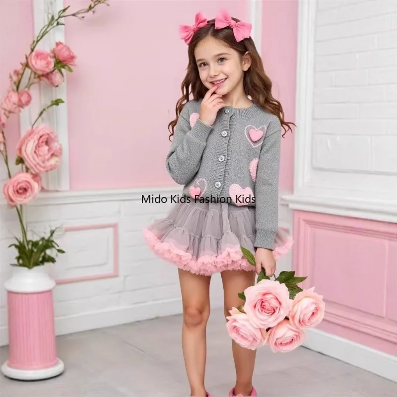 

South Korean Children's Wear Autumn Collection Arrivals Girls Stylish Sweet Colourful Knitted Sweater Baby tutu Skirt 2 Set