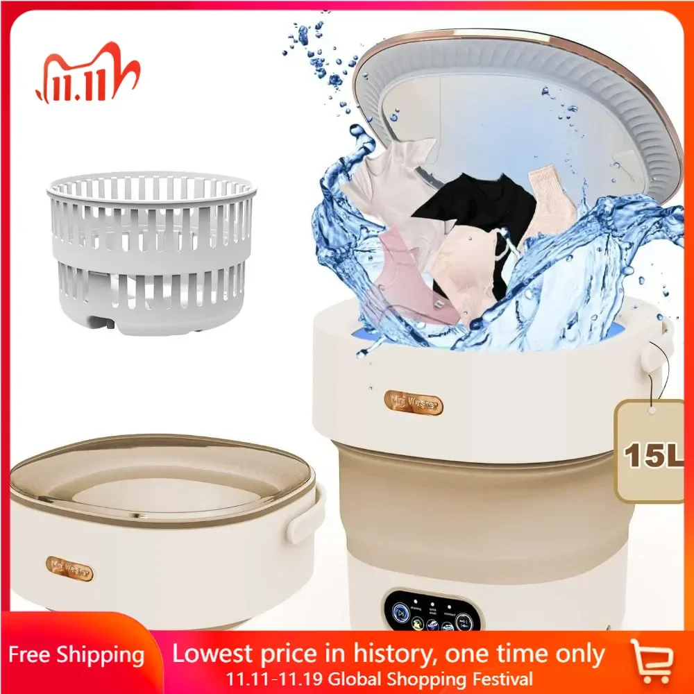 

Portable Washing Machine 15L Washing and Dryer Machine, Mini Washer with Spin for Travel,Apartment, Baby Clothes, Socks