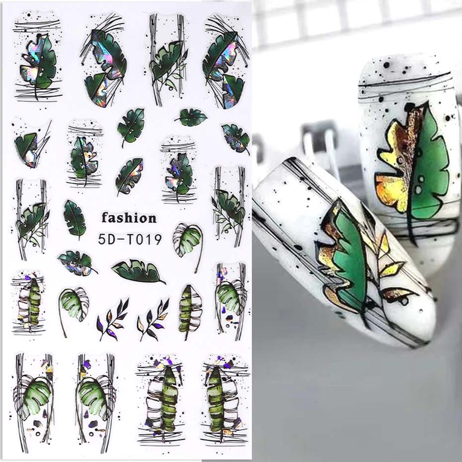 الصيف الأخضر ورقة 5D مسمار ملصقا المجسم أوراق الموز البتلة زهرة الكتابة على الجدران هندسية خط تصميم مسمار الفن الديكور JI5D-T