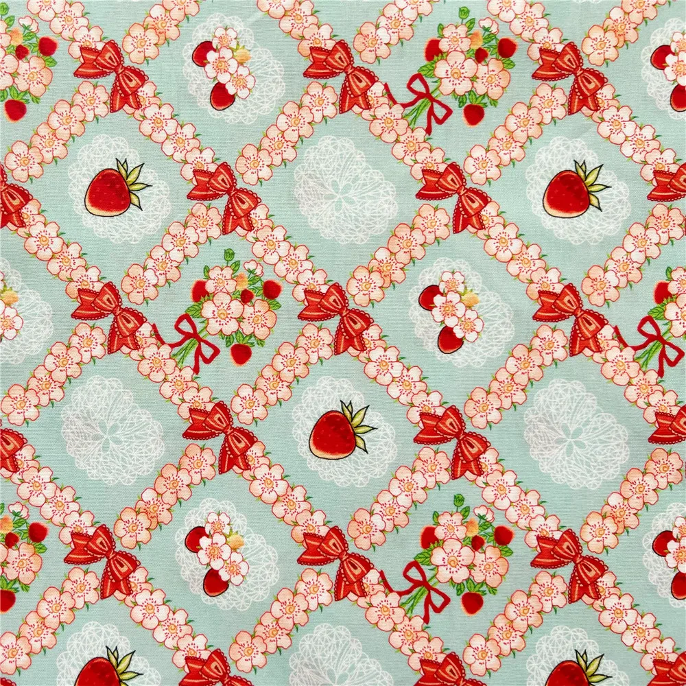 Strawberry bow flower cotton fabric children\'s tutu skirt lolita dress book clothes handmade fabric material