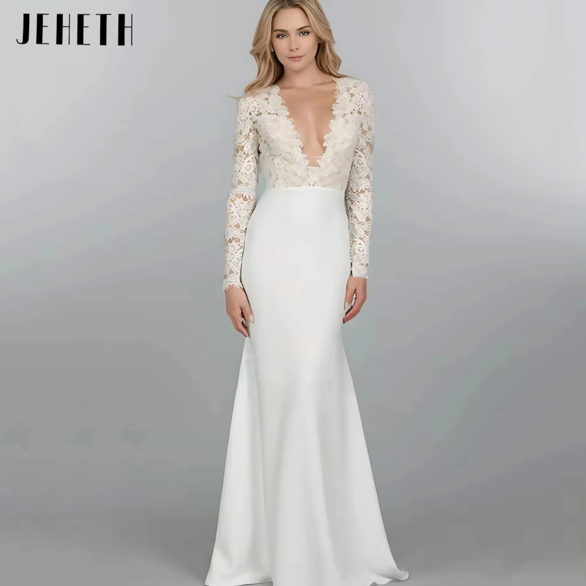 

Elegant Sexy Deep V-Neck Wedding Dresses Lace Mermaid Bridal Gowns Long Sleeves Luxury Bride Dress Vestido De Novia Customized