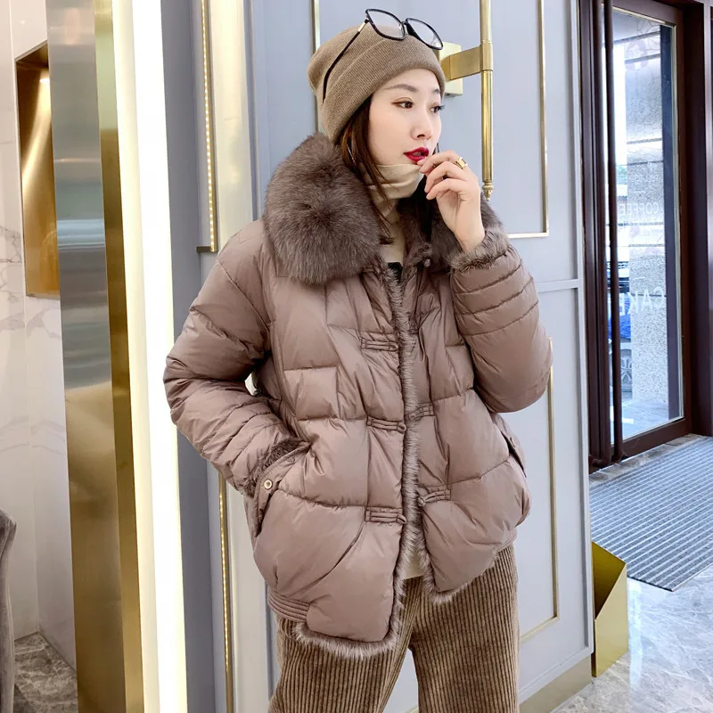 202 Autumn/Winter New Women's Down Jacket Commuting Leisure Single breasted Fox Fur Jacket