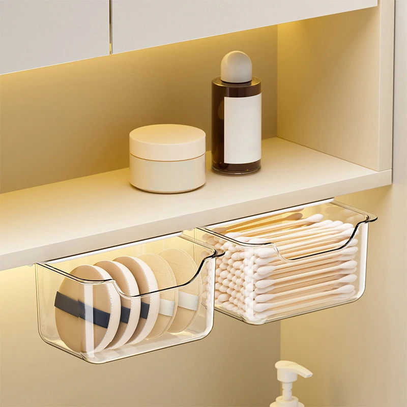 

1PC Drawer Style Storage Box Under The Mirror Cabinet Transparent Bathroom Cotton Stick Makeup Cotton Bathroom Pull-Out Storage