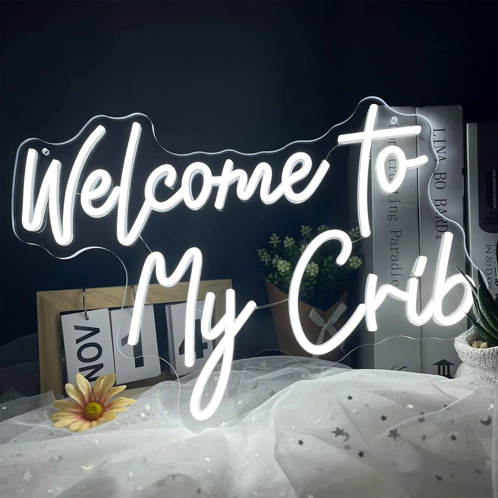 

Welcome to My Crib Neon Sign LED Light Up Signs for College Dorm Room Baby Kids Teen Bedroom Living Room Man Cave Playroom