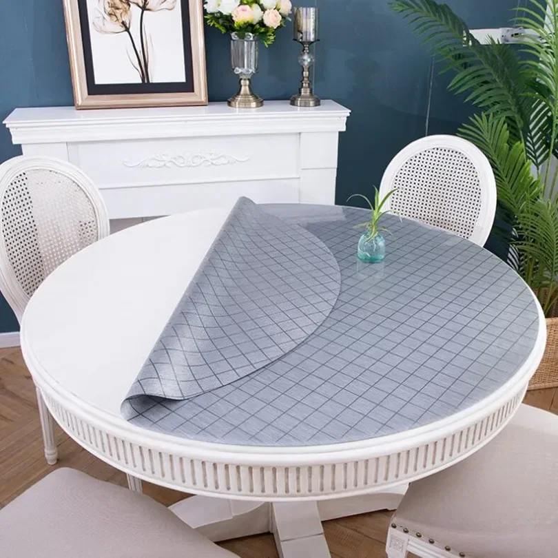 Round Table Cloth Plastic Waterproof Oilproof Table Cover Kitchen Pattern Oil Glass High Quality Soft Cloth Tablecloth