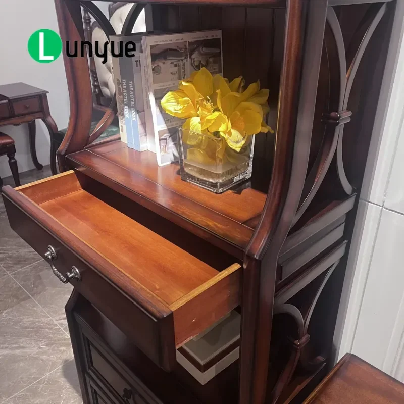 Vintage Solid Wood Bookshelf with Drawers Classic Living Room Showcase Home Office Furniture Storage Display Cabinet