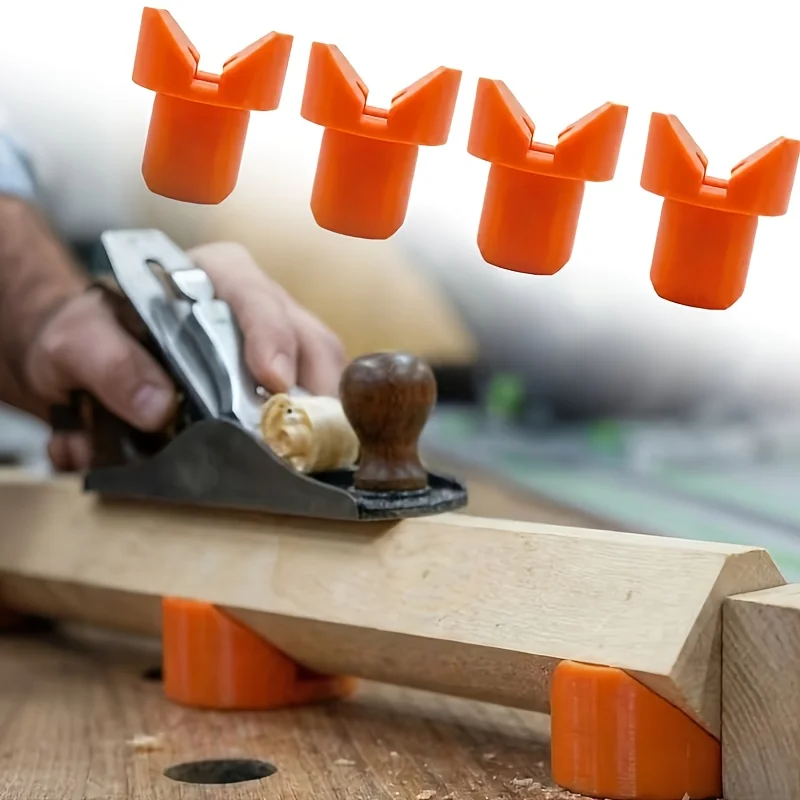 4 Pack Mini V Shape Fixing Pegs 3D Printed Plastic Clamps for 20mm MFT Workbench Holes, Secure Round & Square Workpieces for DIY