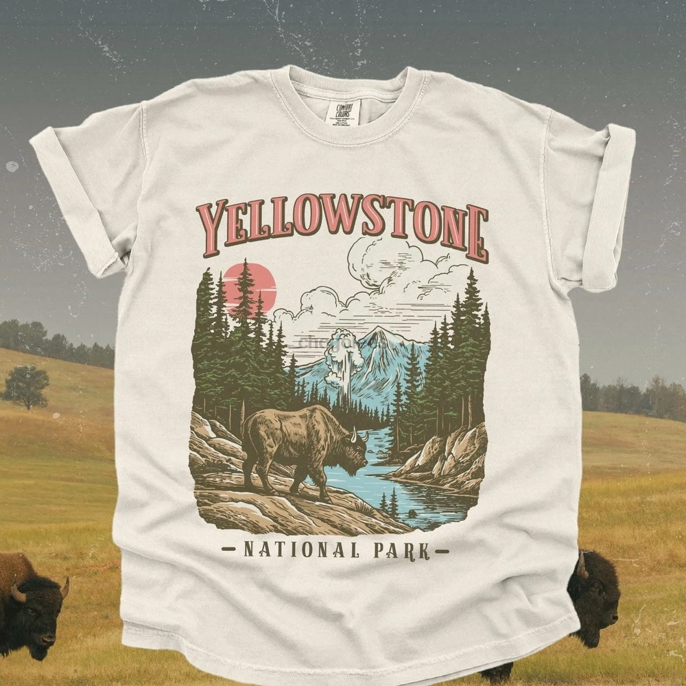 Vintage Yellowstone National Park TShirt  Retro US Parks Tee Shirt Trendy Granola Girl Oversized Top Gorpcore Boho Forestcore Cl