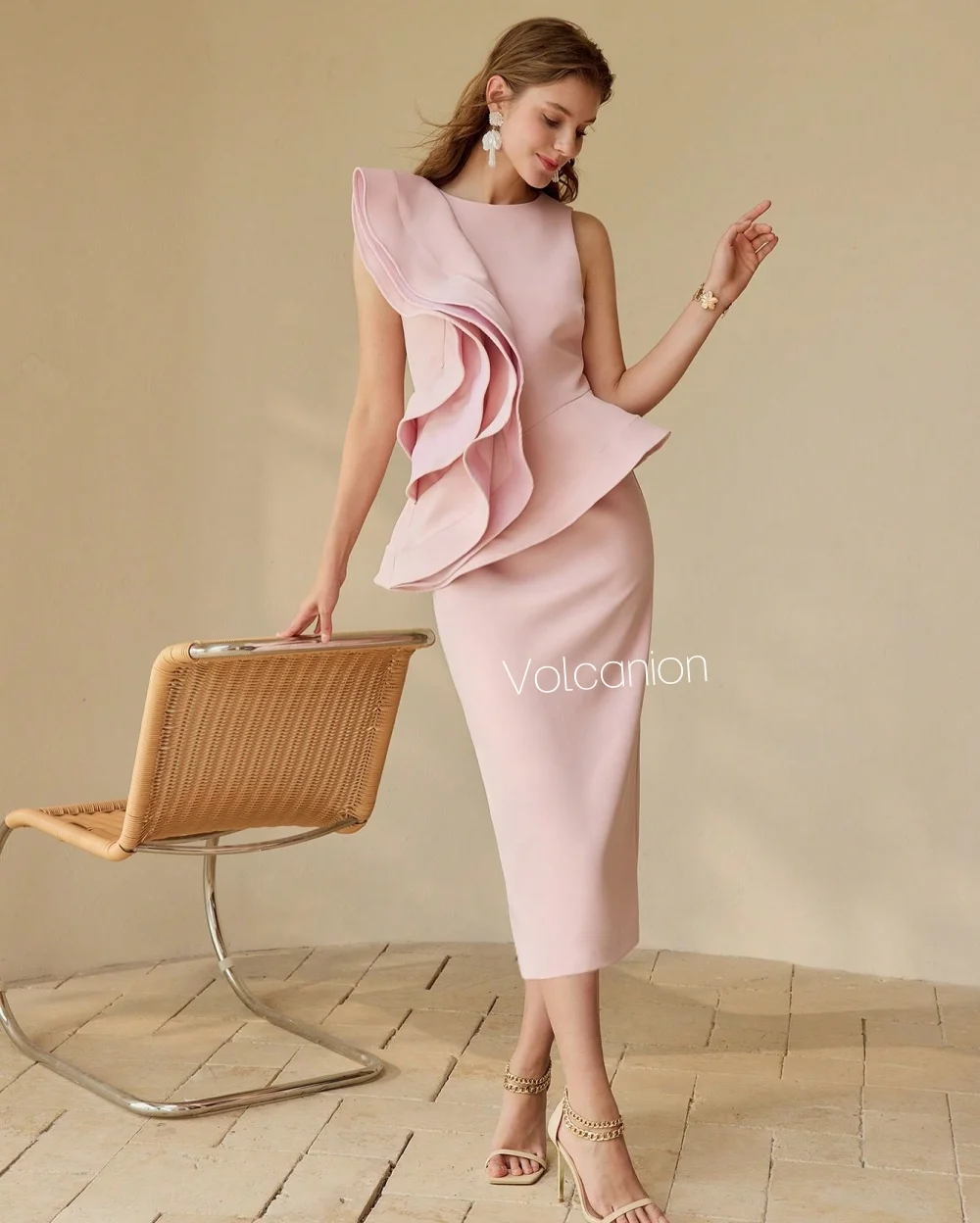 Jersey personalizado plissado em linha reta o-pescoço midi vestidos sob medida ocasião noite elegante simples de alta qualidade