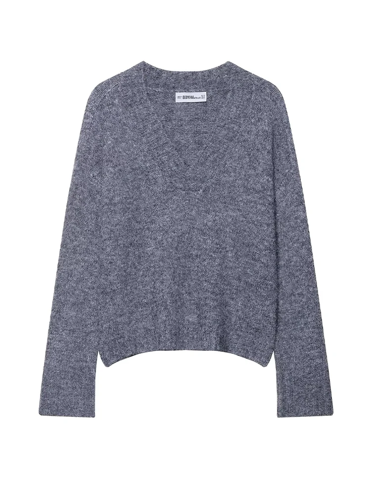 Damski sweter zimowy w stylu vintage, ciepły, z długim rękawem, modny, z dekoltem w serek, luźny, w stylu high street, casualowy, 2 kolory, miękki sweter.