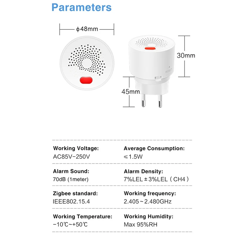 A99E-2X Zigbee Sensor de Gas Natural Combustible hogar inteligente GPL Detector de alarma de fuga de Gas protección de seguridad contra incendios EU-PLUG