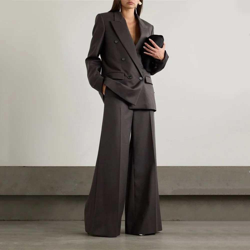 Suit For Women Fashion Solid Blazer Wide Leg Pants Two 2 Piece Set Office Autumn Winter Office Ladies Street Outfit ropa mujer