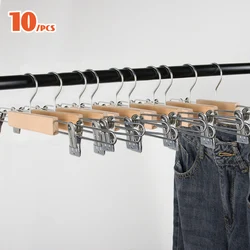 5/10 Pack Wooden Pants Hangers Pants Hangers with Clips Adjustable Anti-Rust Metal Clips 360° Swivel Hook Skirt Hangers