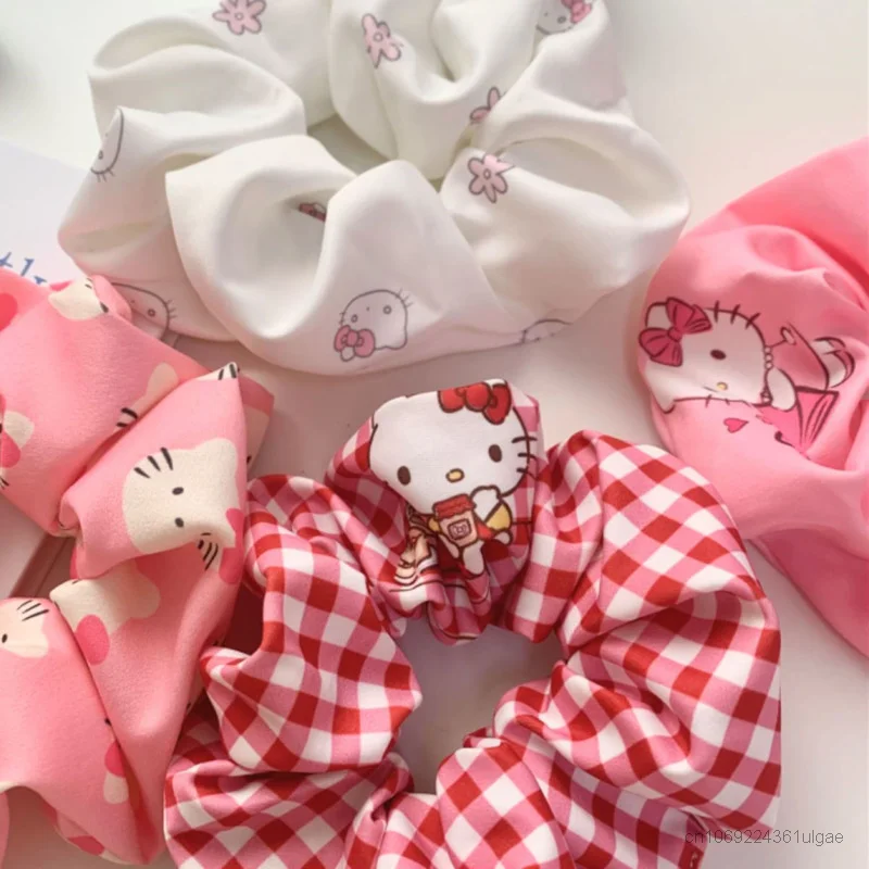 Sanrio Sweet Pink Hello Kitty Hair Rings Cute Cartoon Girl Head Rope Y2k Women Cartoon accessori per capelli estetici nuove fasce