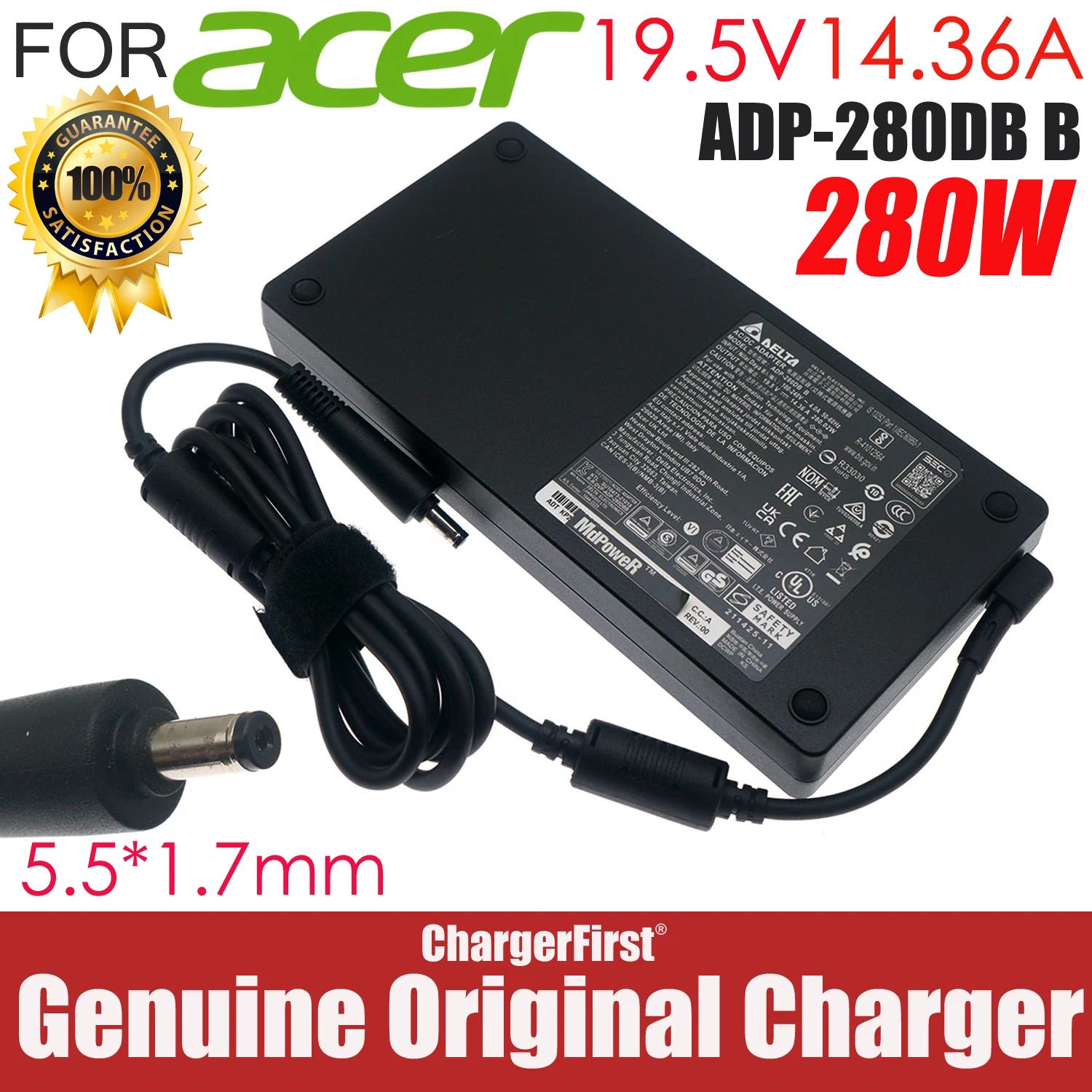 Original Delta 19.5V 14.36A ADP-280DB B 280W For Acer Predator Helios 300 PH315 Nitro 5 AN515-46 AN515-58 AC Adapter Charger