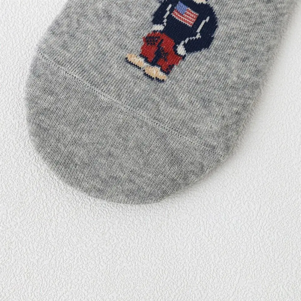 Fashion Japanese Non-slip Invisible Slippers Socks Bear Middle Tube Hosiery Casual Hosiery Men's Boat Socks Korean Style Socks