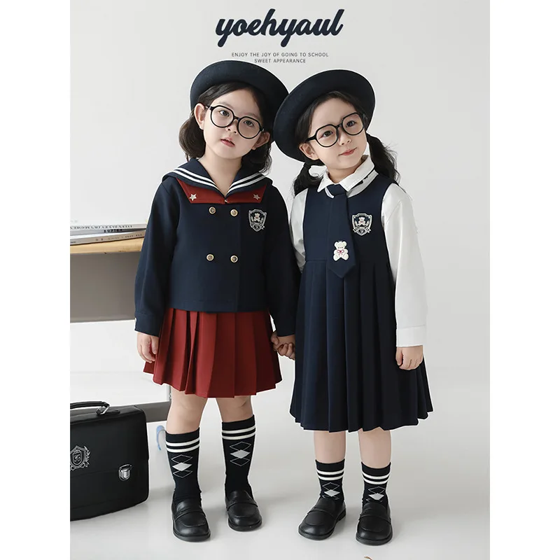 

Wulibu Girls' Academy Set Autumn Double-Breasted Sailor Uniform Jacket Shirt Vest Dress